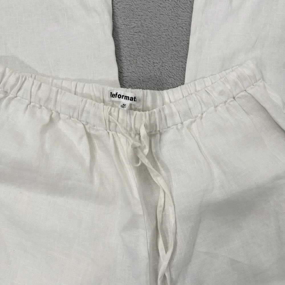 Reformation Olina 100% Linen Pants Womens Medium White Drawstring Beach Boho
